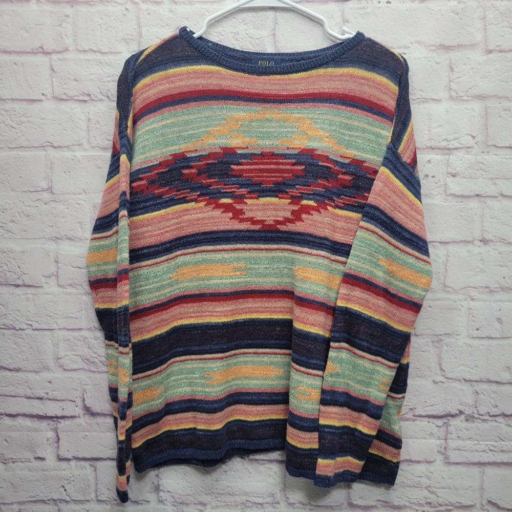 Polo Ralph‎ Lauren Striped Aztec Sweater Womens S Y2K Cozy Boho Southwestern